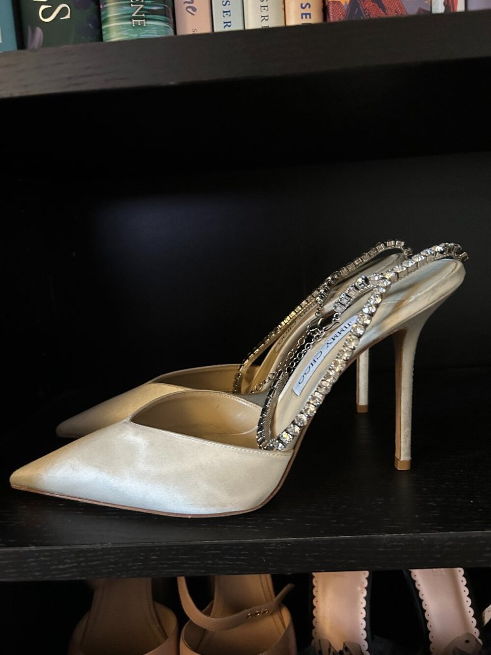 Jimmy Choo Saeda 100 Satin Pumps with Crystal Embellishment